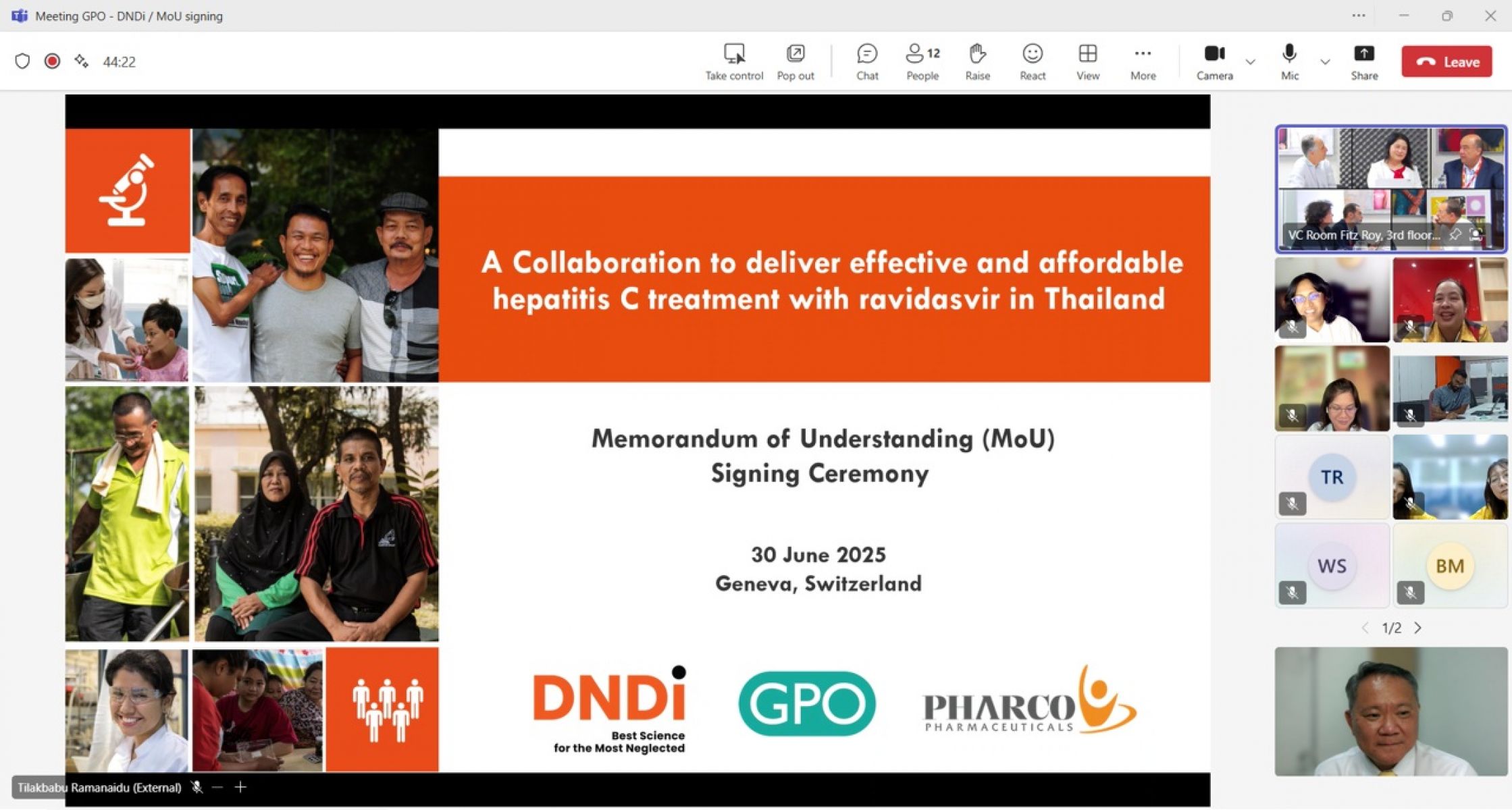 พิธีลงนามความร่วมมือ GPO, DNDi, Pharco นำเข้ายา Ravidasvir เพิ่มการเข้าถึงการรักษาไวรัสตับอักเสบซีในไทย
