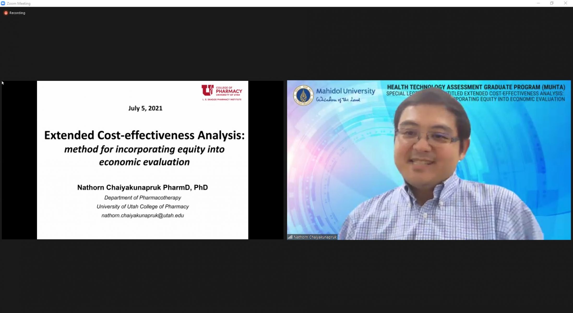 บรรยายพิเศษ เรื่อง Extended cost-effectiveness analysis: Method for incorporating equity into economic evaluation 
