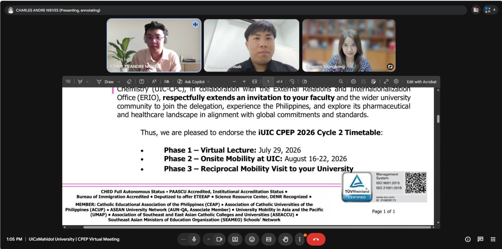 Online Meeting with UIC’s College of Pharmacy and Chemistry on CPEP Cycle 2 Preparation